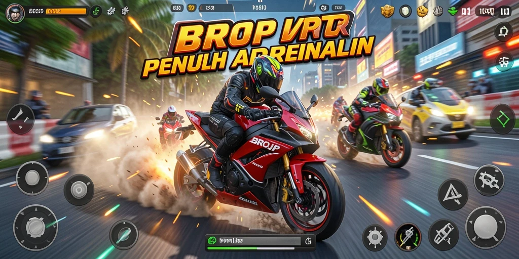 Gameplay intens balap motor di BROJP yang mendebarkan.