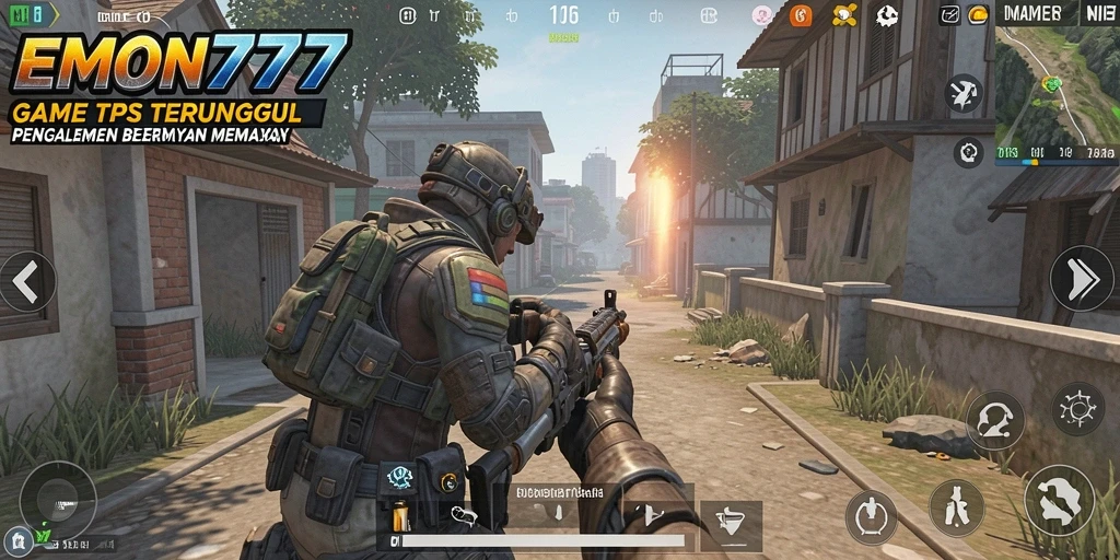 Screenshot gameplay EMON777 menampilkan aksi menegangkan dalam dunia TPS.