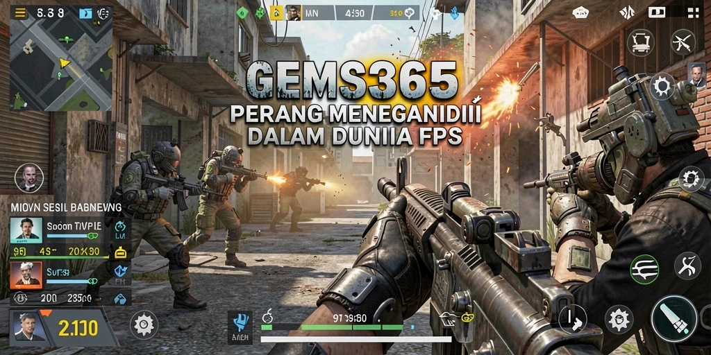 Screenshot GEMS365 menampilkan aksi intens dalam gameplay FPS.