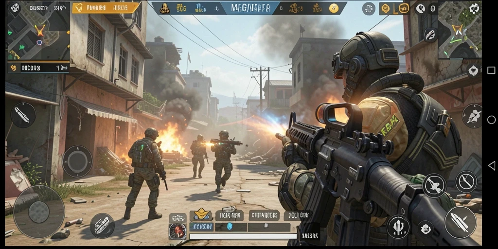 Tampilan gameplay intens dari MEGAFAFA dalam pertempuran FPS.
